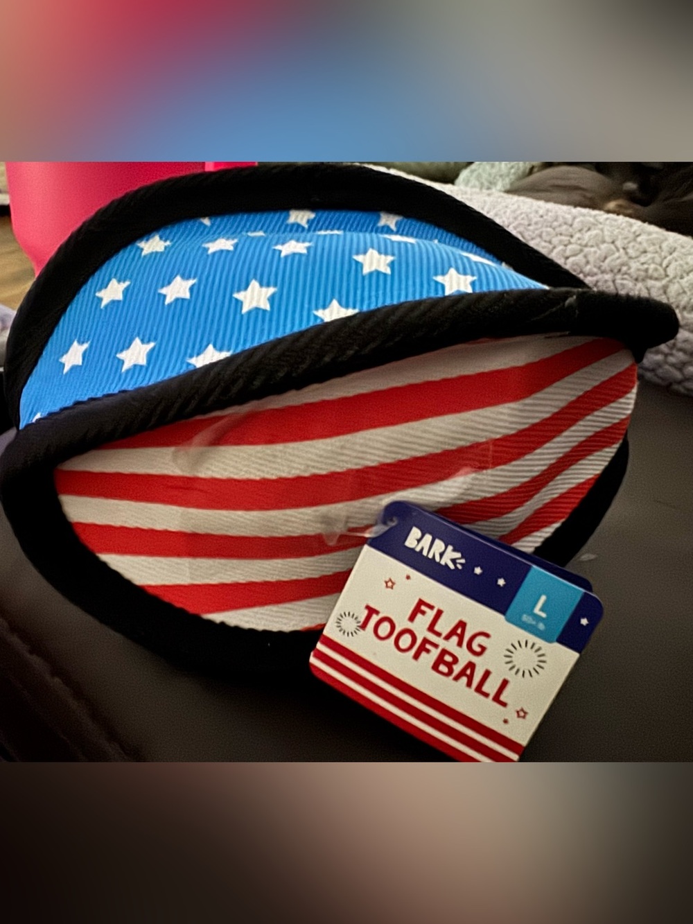 Bark Box Super Chewer Flag Toofball L Dog toy American Flag Patriotic Rip & Rev